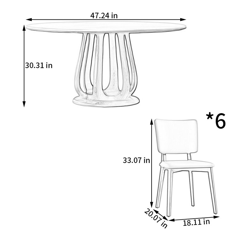 Ensemble de table de salle à manger et de chaises Nordic, H 30,31 po x L 47,24 po x l 47,24 po