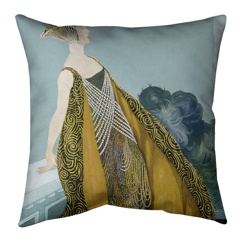 Emily Brodeur Square, 14 po x 14 po, Bourre en polyester, Bleu / Jaune