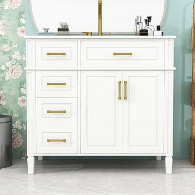 Meuble-lavabo de salle de bain avec lavabo, tiroirs, 2 portes et tablette réglable