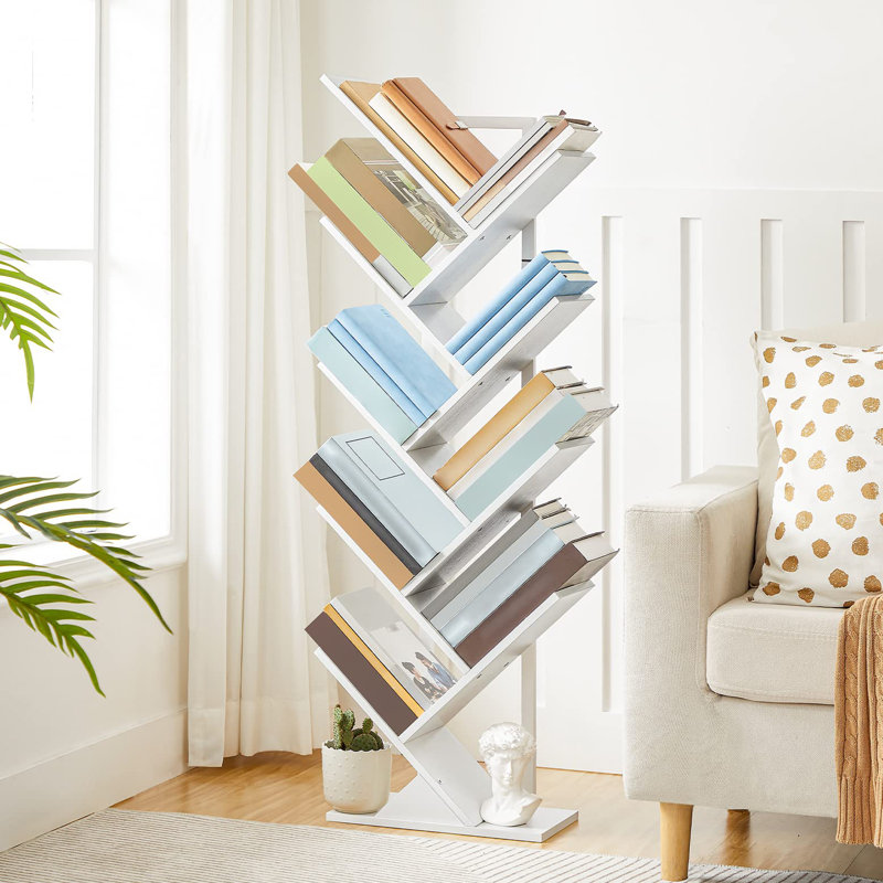Bibliothèque en arbre, (9 tablettes) H 45,6 po x l 13,4 po x P 7,9 po, Blanc