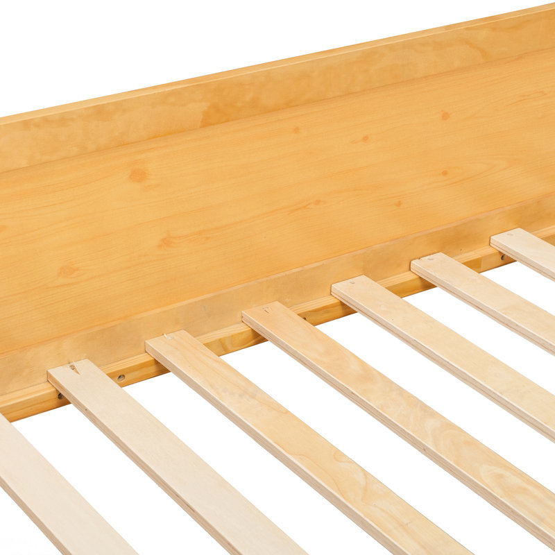 Lit superposé moderne en bois, taille standard, avec étagère de rangement à 3 niveaux, design en rotin, rideaux d'intimité et éclairage intégré - Naturel