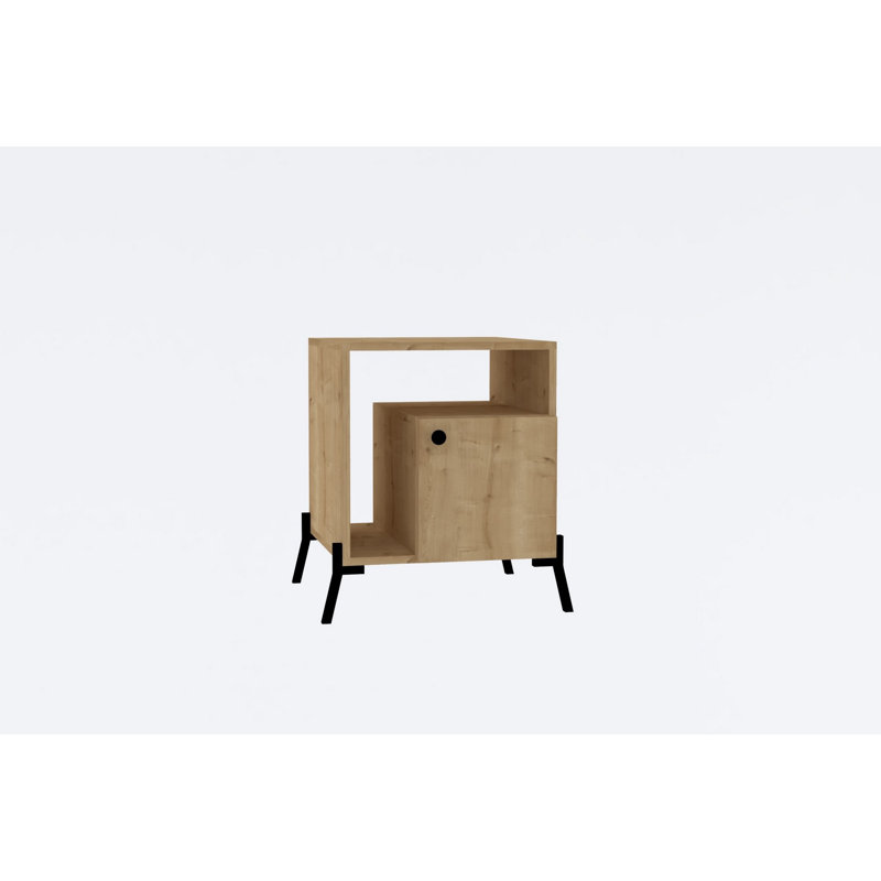 Table de chevet moderne avec capacité de fixation murale, finition chêne et noir, 19,7 x 19,7 x 24,0 pouces | Panneau de particules enduit 100% mélamine, rangement supplémentaire et nombreuses tablettes | Idéal pour les décors industriels et scandin