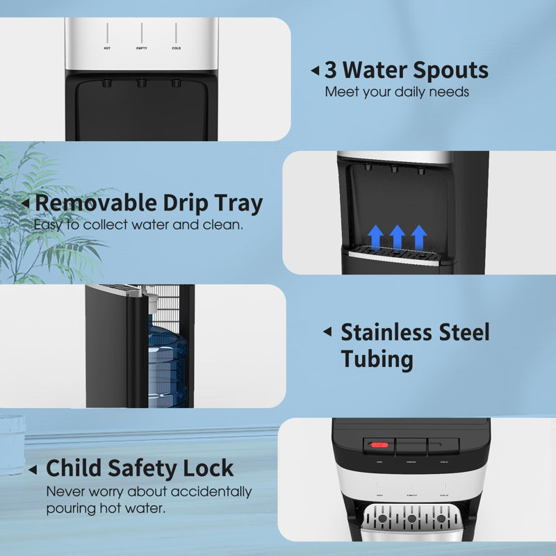 Distributeur d'eau froide autonettoyant pour bouteilles de 3 à 5 gallons Soopyk, Noir