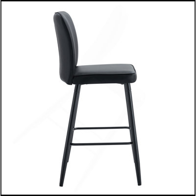 Modern Black PU Bar Chair Set - Two Pieces, The Backrest Has A Vertical And Smooth Line Design.Suitable For Placement In Bars, Living Rooms