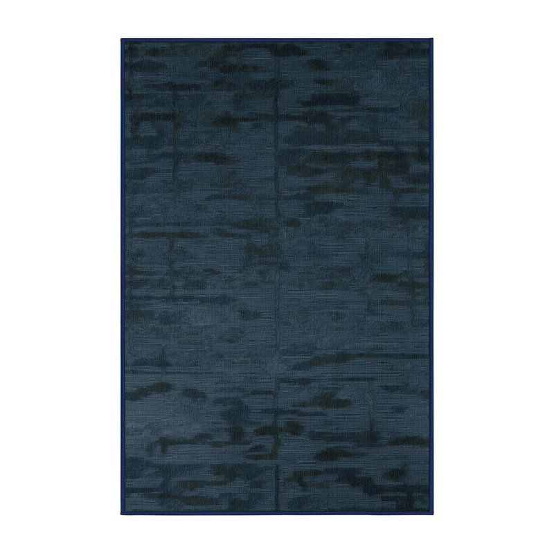 Machine Washable Abstract Blue Area Rug, Rectangle 7' x 9'