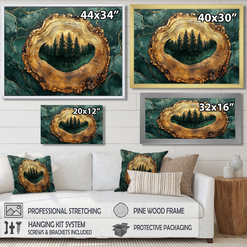 Forêt de pins sur un horizon émeraude - Décoration murale forêt, H 30 po x l 40 po, Toile tendue, Ne s’applique pas