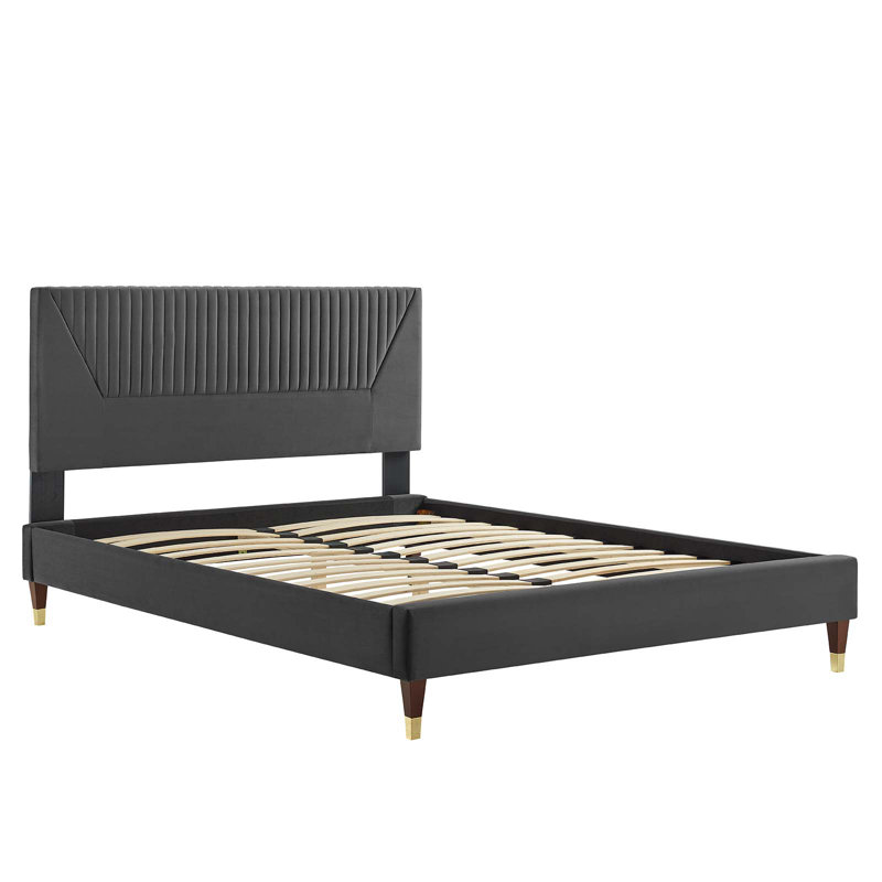 Lit plateforme en velours Yasmine Channel, Gris anthracite, Très grand