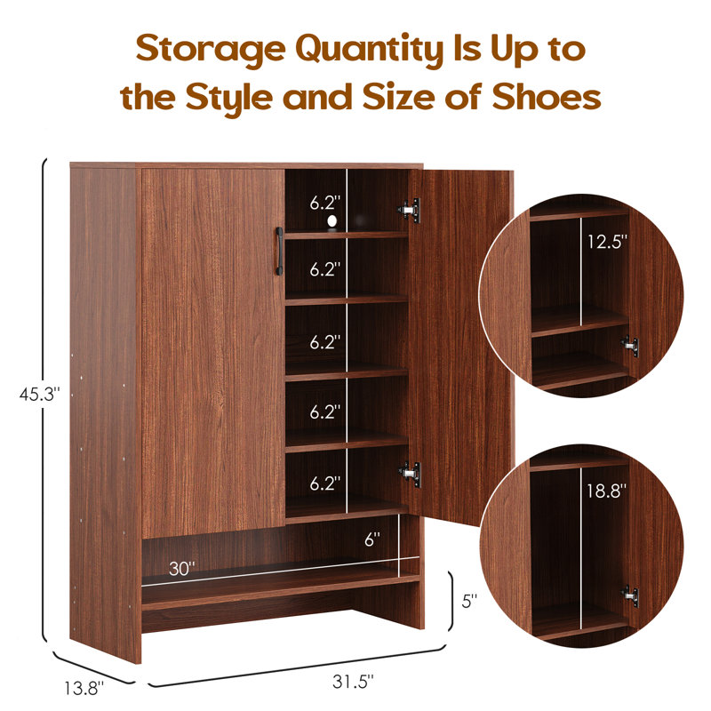 Armoire à chaussures à 7 niveaux avec portes - 28 paires de rangement caché, tablettes réglables pour le vestibule / couloir (anti-basculement)