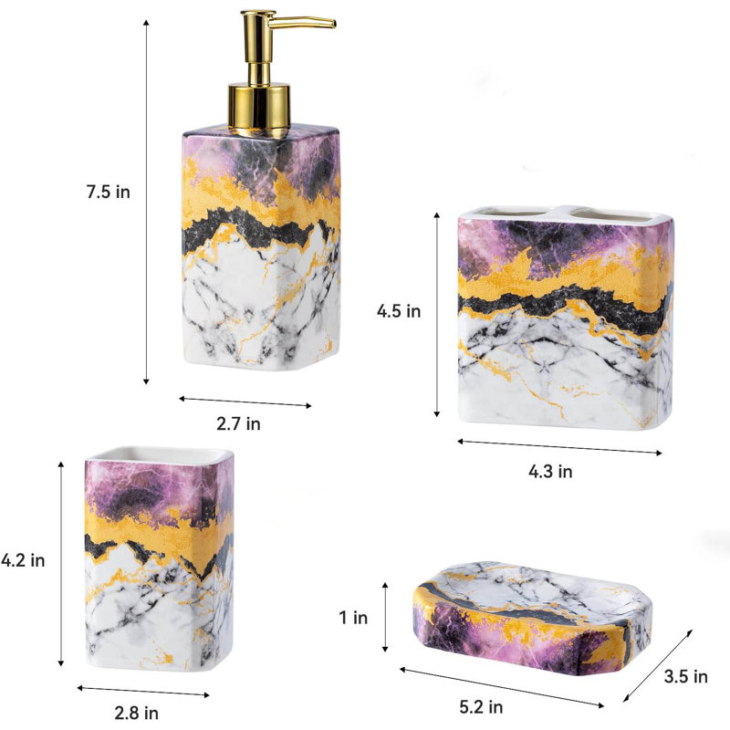 Marble Bathroom Accessory Set, Purple
