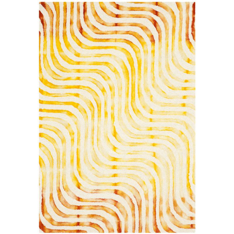 Dip Dye Hand Tufted Wool/Cotton Abstract Rug in Ivory, Rectangle 4' x 6'