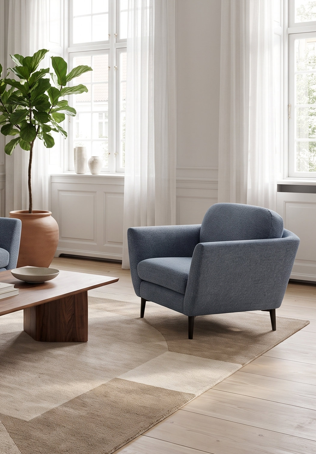 Tyndall Oak Armchair, Sky Blue Performance Basketweave