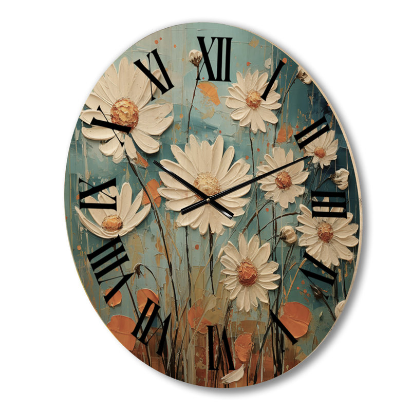 Horloge murale blanche et sarcelle Daisy Serenade I - Paysages, Petit