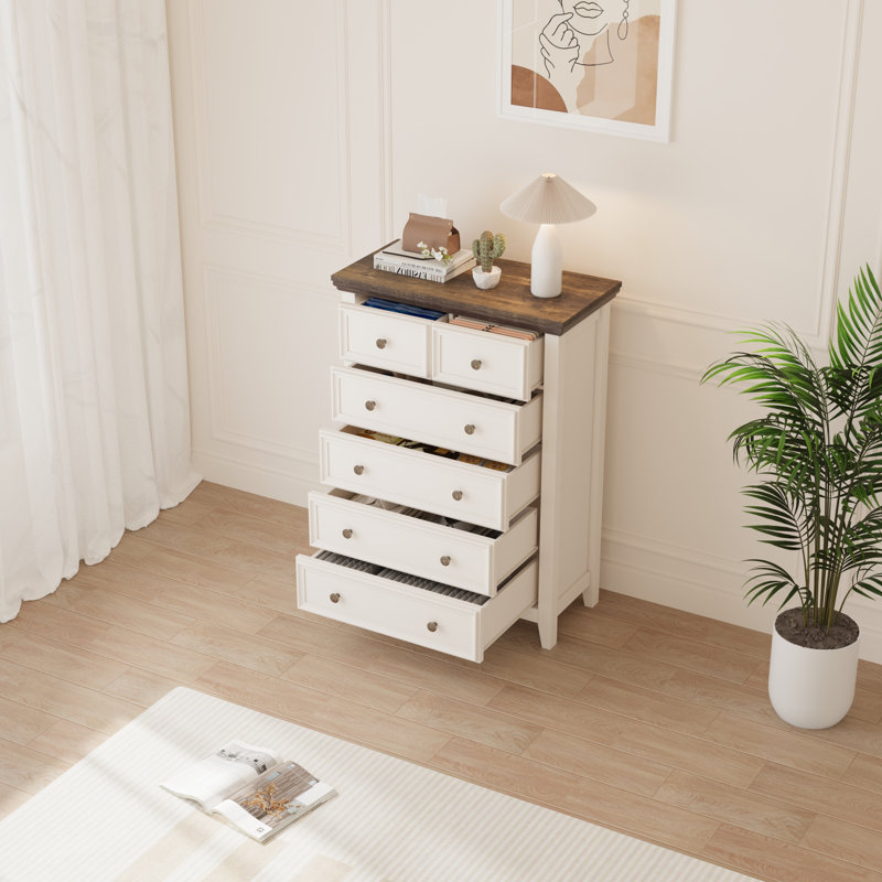 Commode 6 tiroirs Farmhouse, Crème, crème