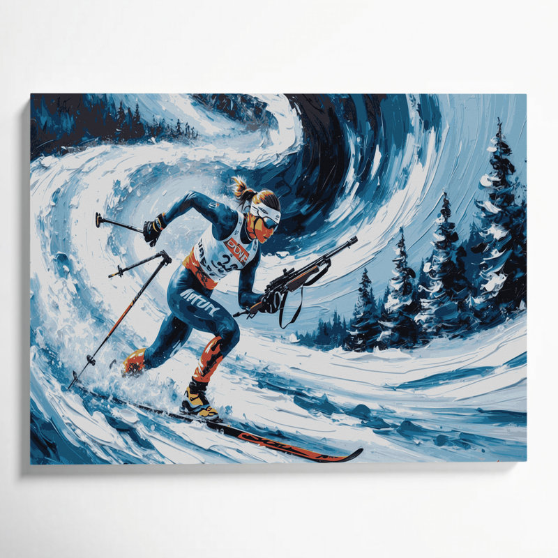 Sports, biathlon gris, art mural sur toile, H 8 po x l 10 po