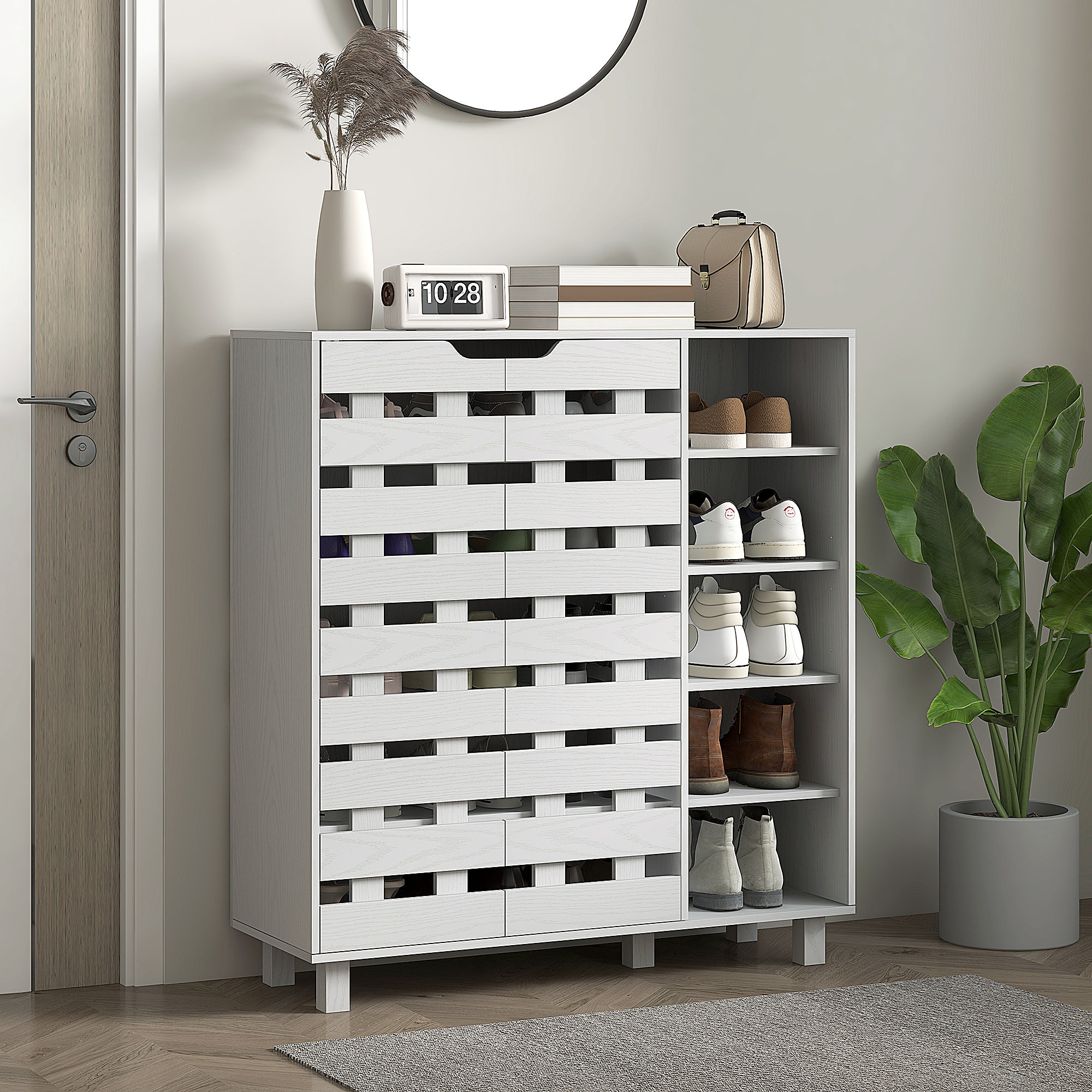 HomCom Shoe Storage Cabinet with 5-tier Cupboard and 5 Open Shelves ...