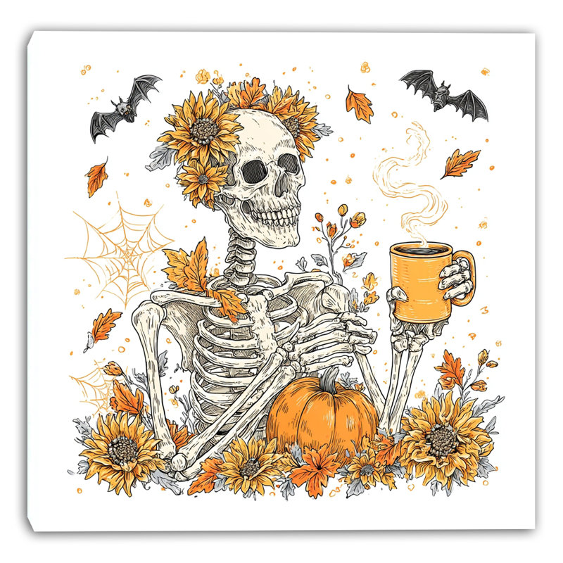 Art automnal sur toile tendue avec pause café, H 30 po x l 30 po