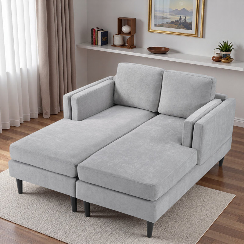Chaise longue moderne à combinaison libre avec accoudoirs à double couche, Gris
