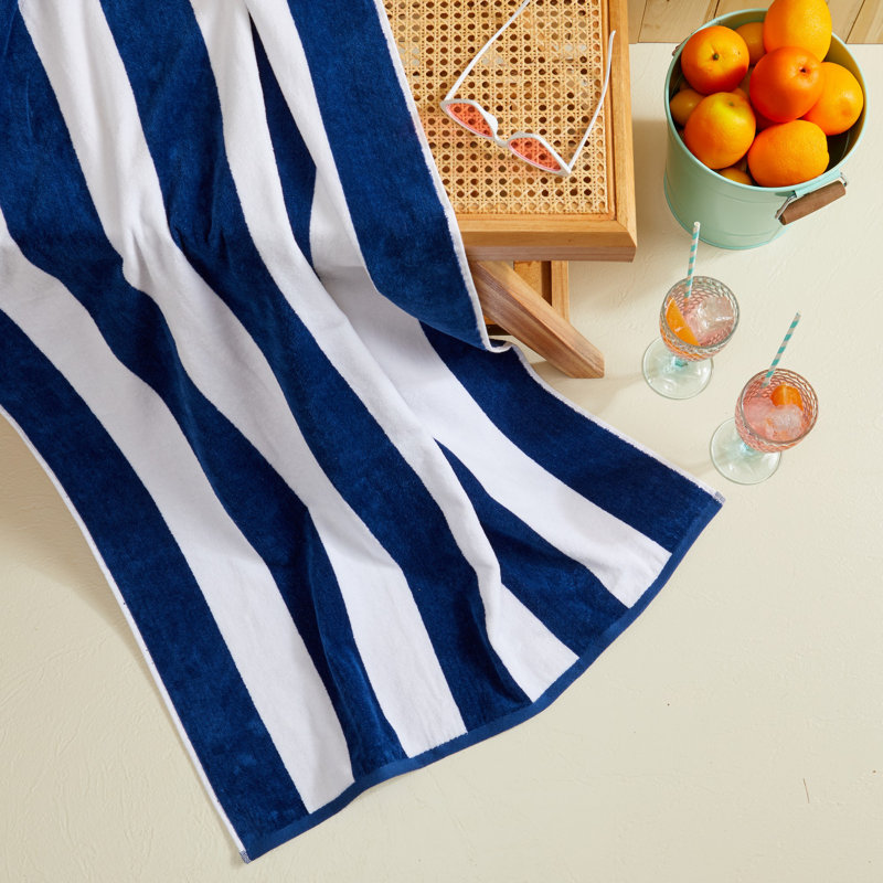 Navy and White Cotton Cabana Stripe Beach Towels Set