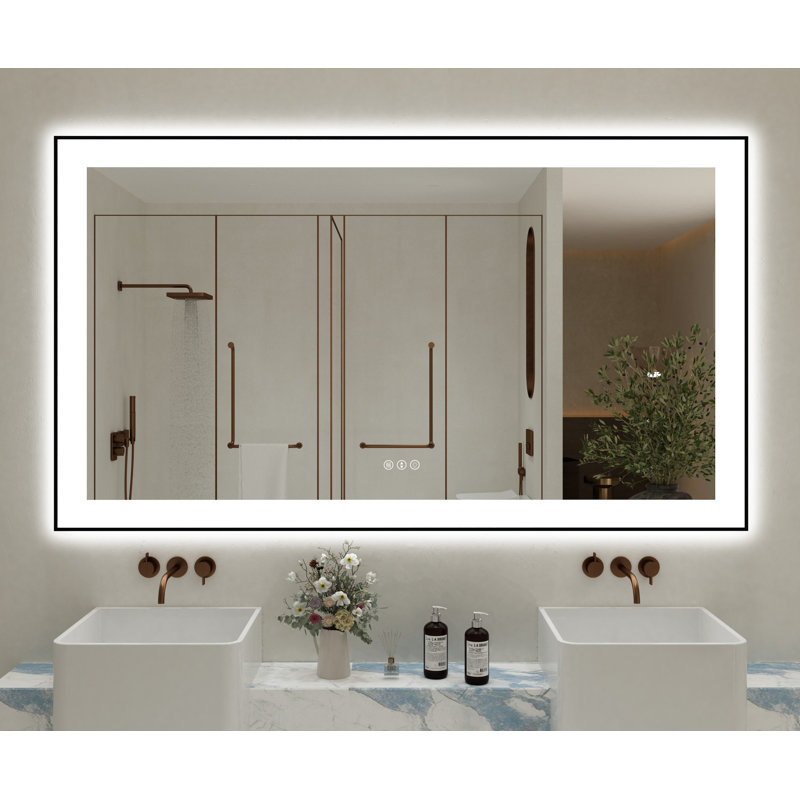 Dokes Black Framed  LED  Bathroom Vanity Mirror passed ETL, 60" x 36"