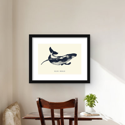 Croquis de baleine bleue - reproduction encadrée mate pour la décoration intérieure