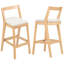 De 2 coussins en bois d'hévéa fabriqués à l'intérieur avec une finition naturelle et un coussin en tissu beige, une assise ergonomique et confortable, une structure stable pour une utilisation sécuritaire avec une finition, un revêtement, un confort de coussin et des pieds