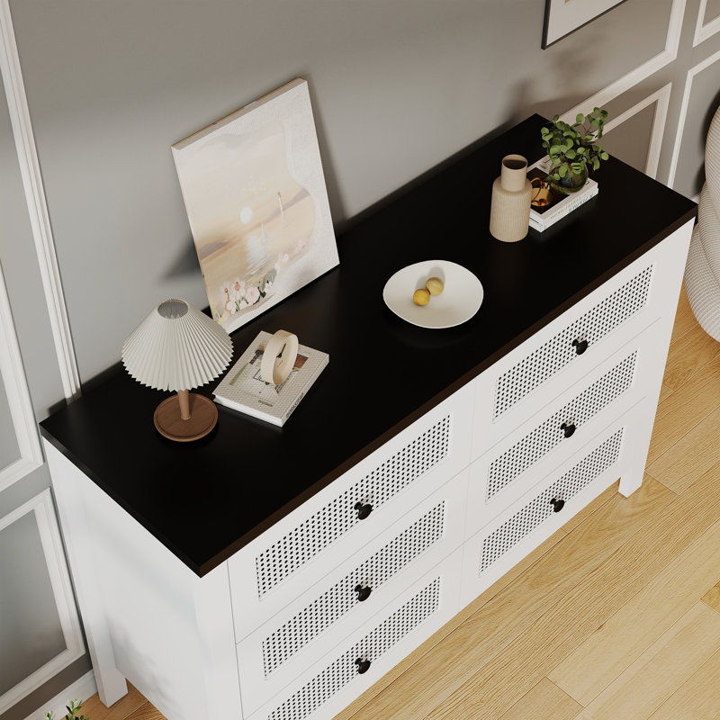 Commode double 6 tiroirs l 47 po moderne en bois