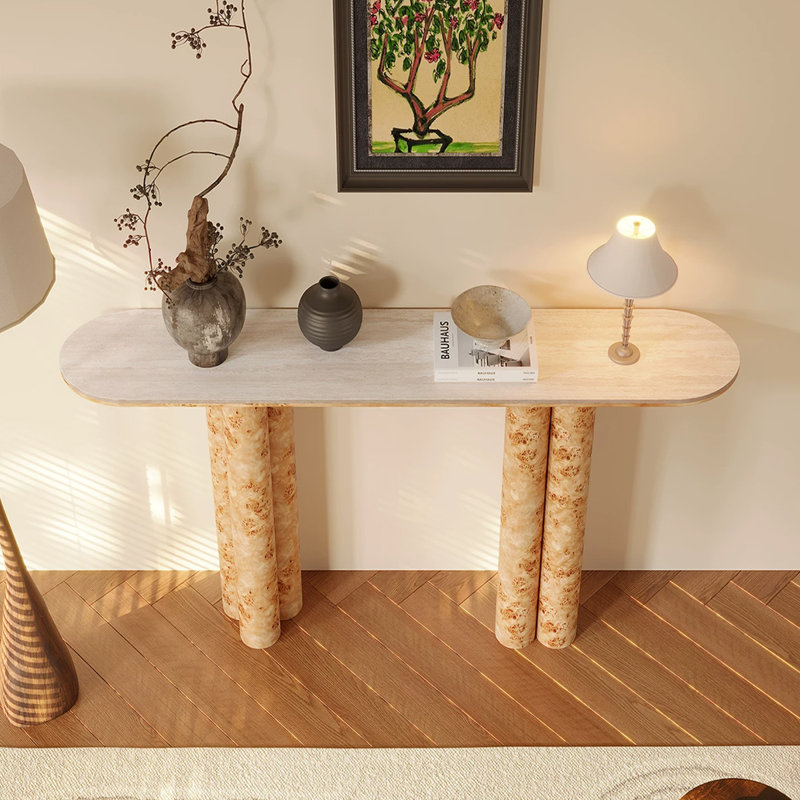 Console Mid-Century moderne en bois manufacturé Burlywood, 39.37