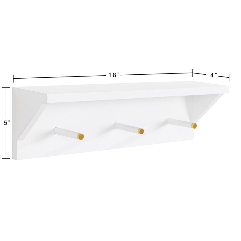Adlynn Floating Shelf with Hooks
