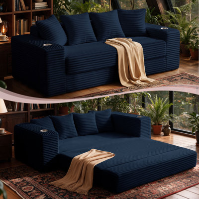 77” Convertible Sleeper Sofa Bed, Boneless Couch with Cup Holders & 4pillows, Pull-out Couch Bed for Living Room, Small Spaces, Bedroom, No Assembly