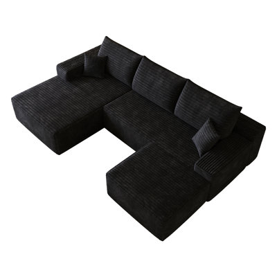 Canapé modulaire 107 po avec 1 repose-pieds Cloud, fauteuils rembourrés minimalistes modernes, canapé en U confortable pour le salon, canapé d'angle à assise profonde, aucun assemblage requis (tissu en velours côtelé moelleux)