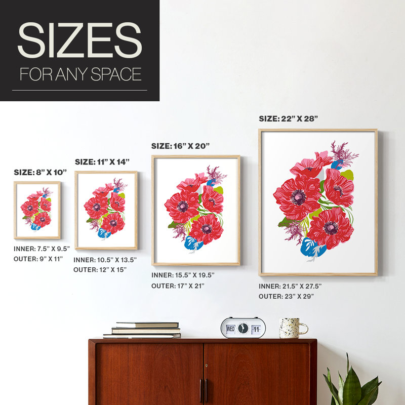 Brilliant Poppies I, reproduction encadrée - bois massif, H 30 po x l 24 po