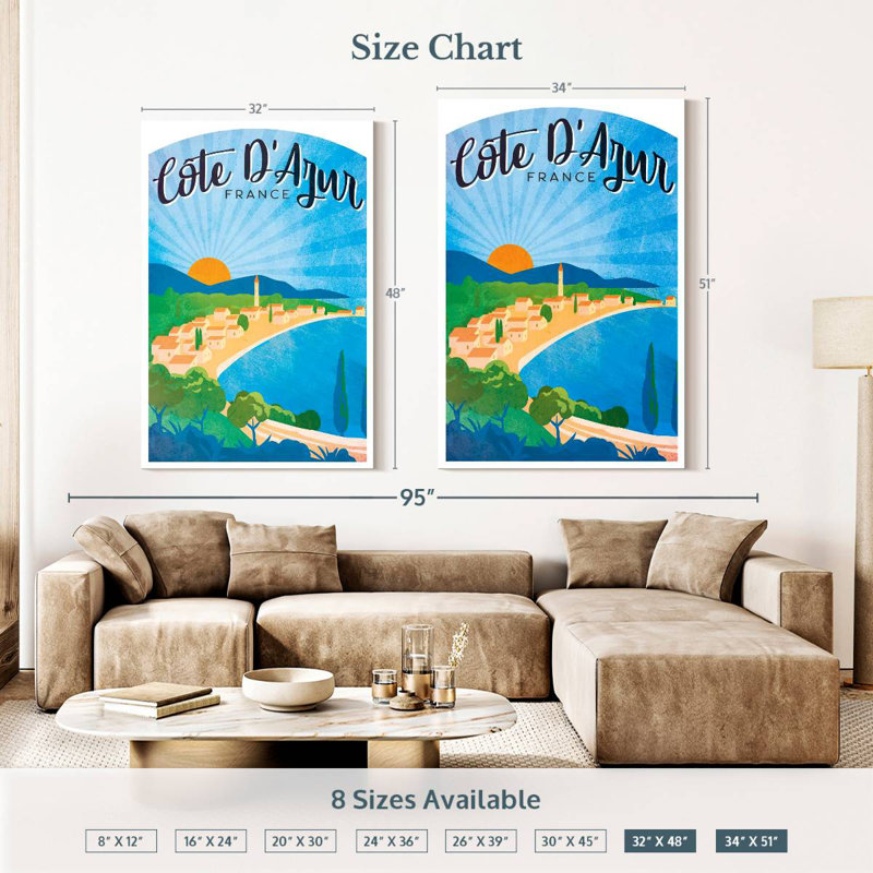 Affiche rétro Côte d'azur, H 48 po x l 32 po