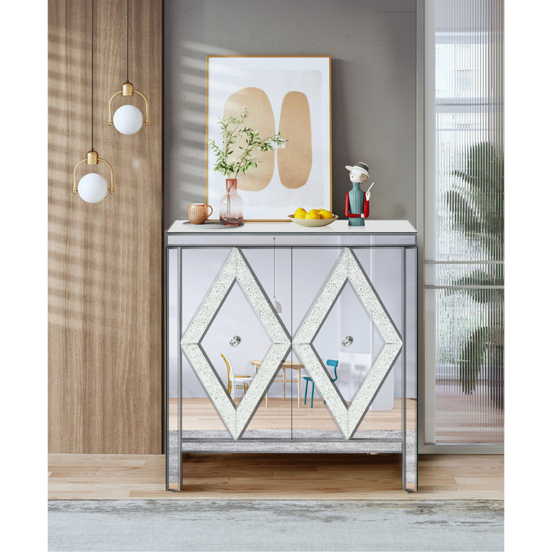 Armoire de rangement avec garniture de miroir et combinaison épissée en forme de losange pour le salon, la salle à manger, l'entrée, la cuisine
