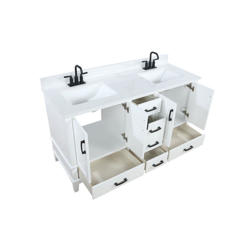 Aleeshia 60'' Double Bathroom Vanity with Engineered Stone Top