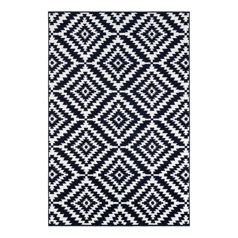 Sabrina Soto Zigzag Indoor/Outdoor Rug Navy Blue, Rectangle 6'1" x 9'