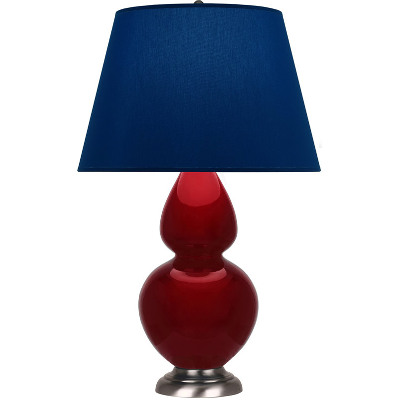 Lampe de table double gourde en céramique, Sangria glacé / argent antique, Bleu marine/gris, Argent argent