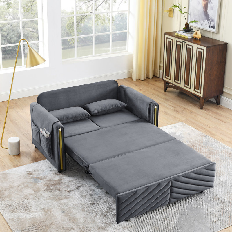 Canapé-lit en velours Tritt 55,02 po, Velours gris