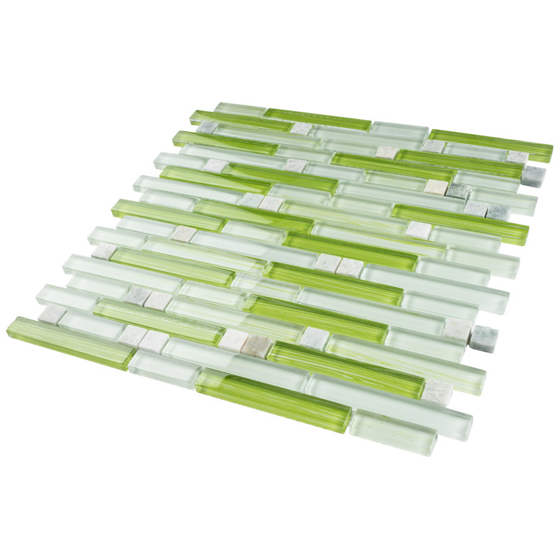 Carreau de mosaïque linéaire en verre naturel, Vert