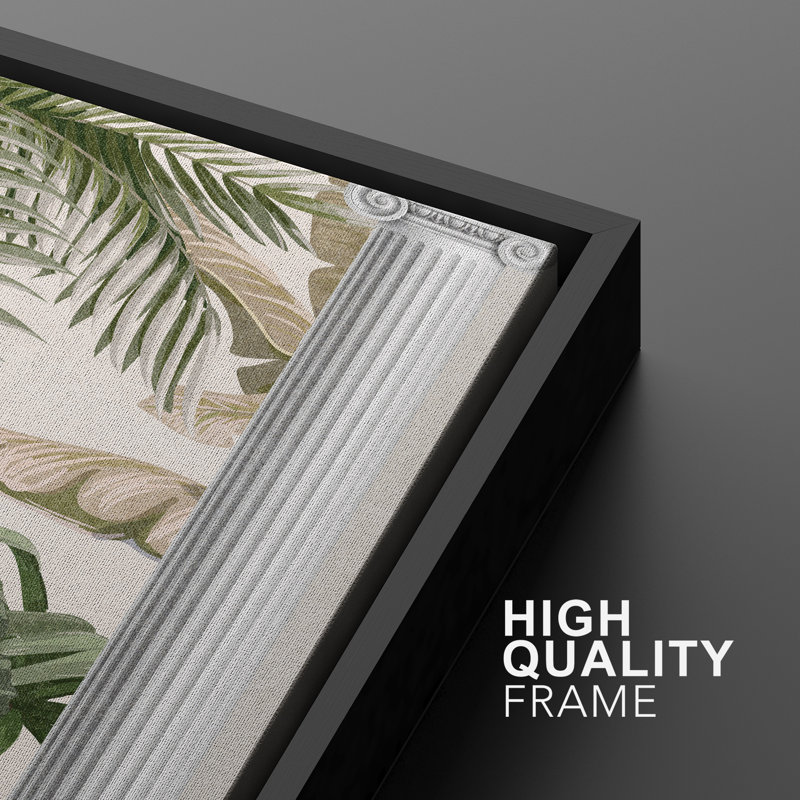 «Elegant Botanical Archway Garden with Palm Trees and Greenery», reproduction d'art sur toile encadrée 3 pièces.
