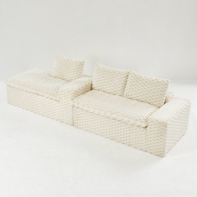 Modular Turtle Velvet Sofa With Twin-seat & Chaise Lounge, Tool-free Convertible L-shape/straight Shape