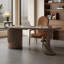 Bureau en bois massif et pierre de forme libre noisette-832206897