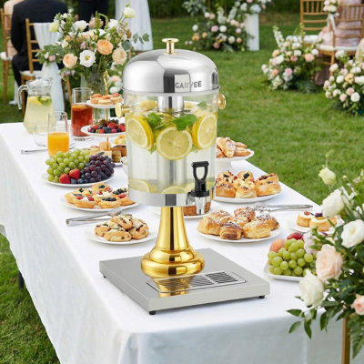 2-Tank Stainless Steel Beverage Dispenser with Ice Core, Stand, Spigot Drip Tray – Commercial Cold Drink Server for Juice, Lemonade Iced Tea, Ideal for Parties, Weddings，Events