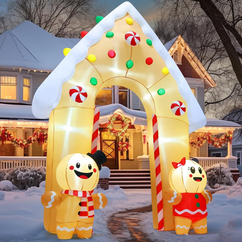 Arche gonflable en pain d'épice de Noël 11,8 pi avec lumières DEL intégrées