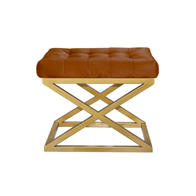 Stylish Pouffe Ottoman, Gold & Terracotta, 19.7 x 16.5 x 15.7 inches | 100% Metal Frame, 100% Polyester Babyface Fabric | Perfect for Living Room, Bedroom, or Entryway, Chic and Functional Design