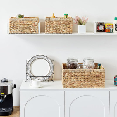 Panier en osier, ensemble de 3 paniers de rangement tissés à la main pour l'organisation, bacs de rangement en jacinthe d'eau avec poignées, petits paniers de rangement pour papier hygiénique pour tablettes