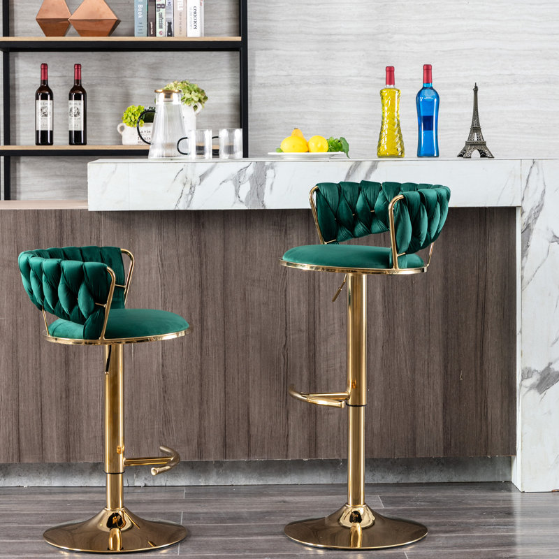 2 tabourets de bar, siège rembourré en velours avec repose-pieds, base et hauteur réglable pour le comptoir pivotant en mousse