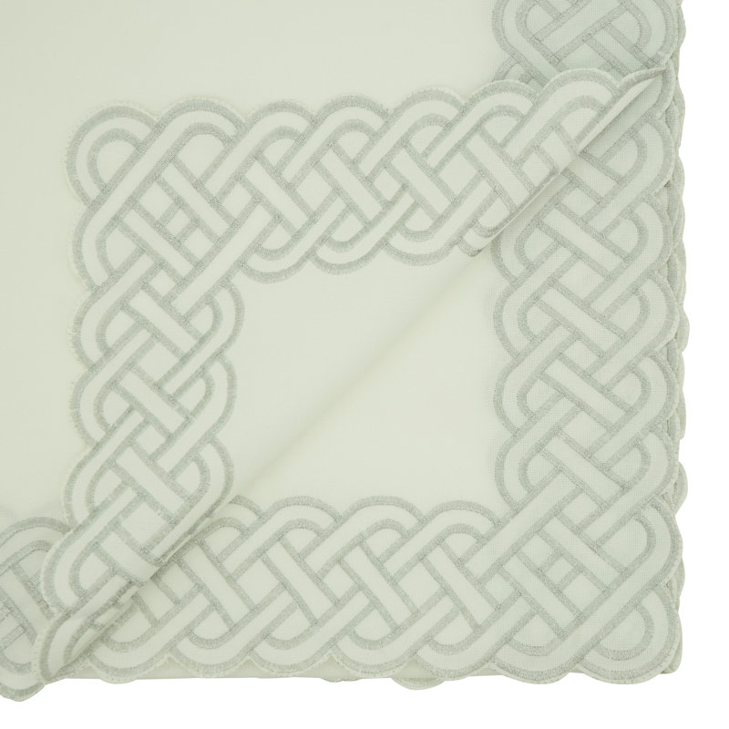 White Fabric Tablecloth with Silver Braid Embroidery