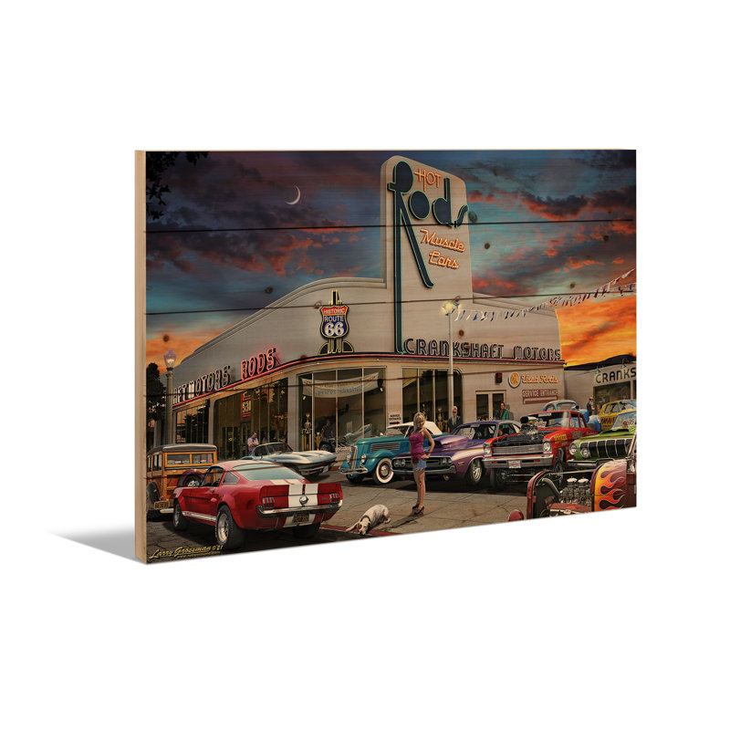 Reproduction d'art mural en bois - Muscle Car Moteurs par Larry Grossman, H 26 po x l 40 po