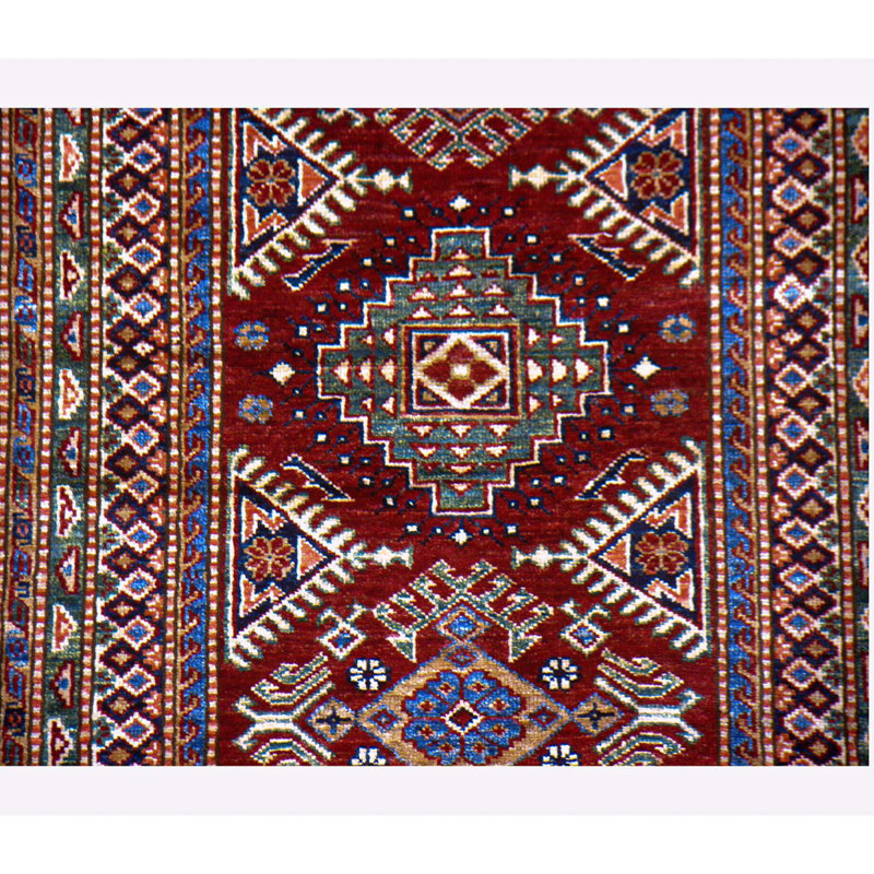 Tapis de couloir oriental en laine noué à la main marron / ivoire / bleu