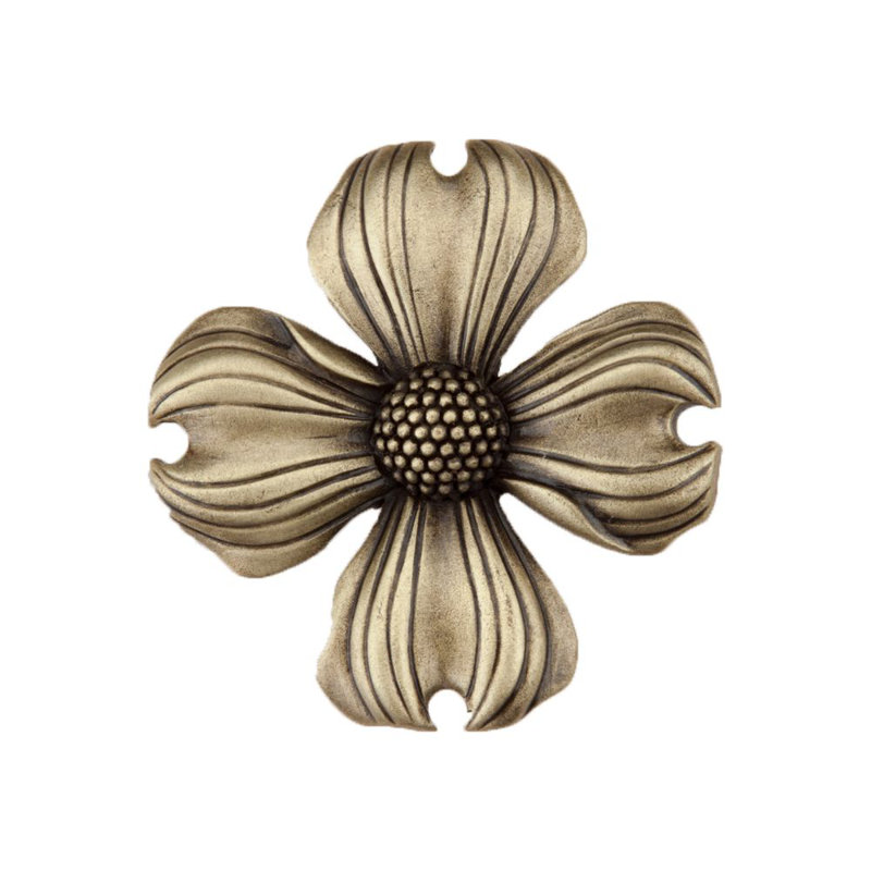 Antique Brass Dogwood Flower Cabinet Knob with Mounting Hardware